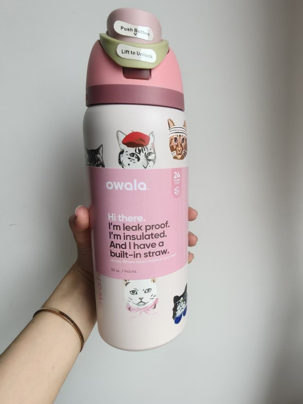 Owala UO Exclusive Cat Collage FreeSip Water Bottle 32oz Pink Limited